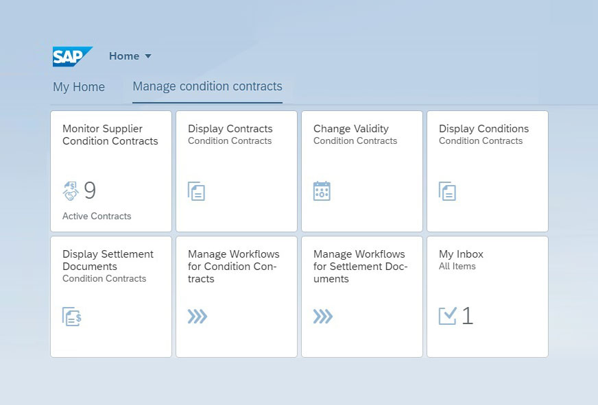 SAP Fiori dashboard for managing customer condition contracts